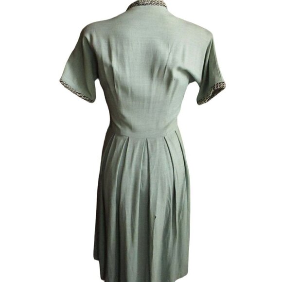 Vintage Womens MCM Dress 40s 50s 6/8 Pleated Baby Blue Rayon Pencil Sock Hop - Picture 2 of 12
